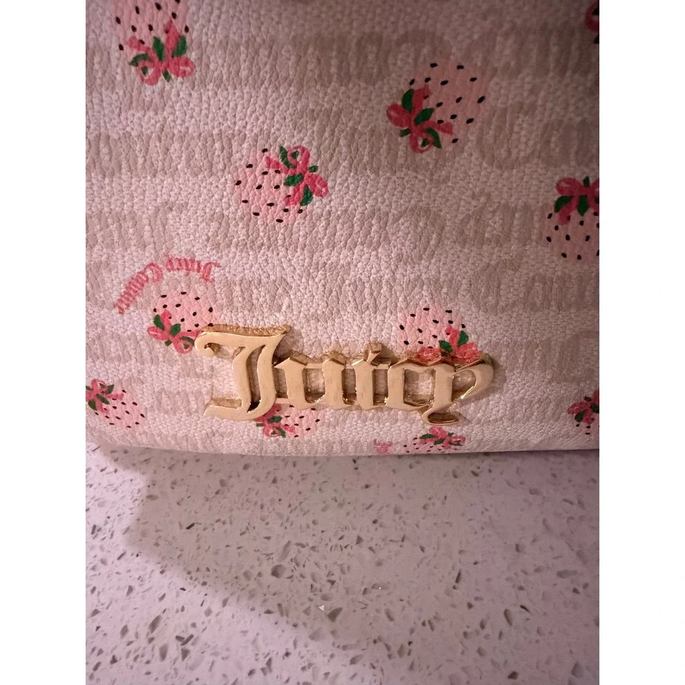 Juicy Couture Strawberry Print Backpack Pink Cream Gold Logo NWT